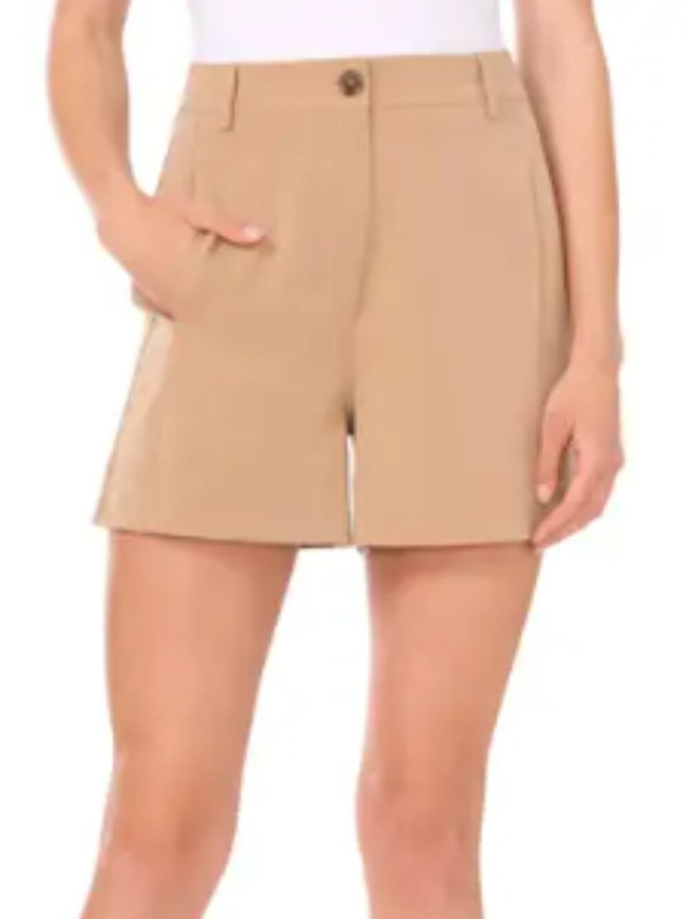 Halogen Tan High-Rise Pleated Tailored Women's Shorts